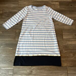 J Jill Fit Striped A Line Dress Navy Blue Yellow XS Casual Preppy Tshirt Dress